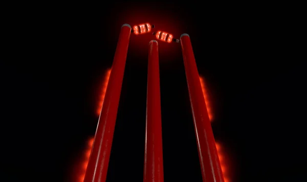 Red Electronic Cricket Wickets Dislodging Bails Illuminating Led Lights Night — Stock Photo, Image