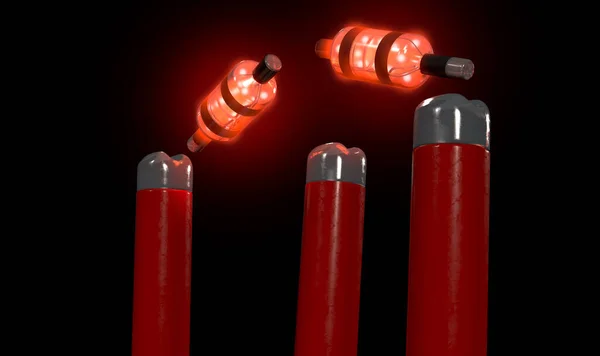 Rote Elektronische Cricket Pforten Mit Ausziehenden Ösen Und Beleuchtenden Led — Stockfoto