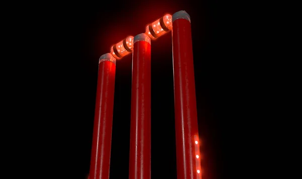 夜の空を背景に赤色の電子クリケットウィケットと照明Ledライト 3Dレンダリング — ストック写真
