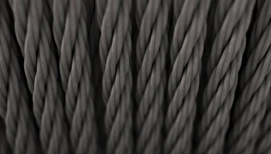 Beyaz bir zemin üzerinde basit örülmüş halı liflerinden oluşan bir kesitin mikroskobik yakın görüntüsü - 3D