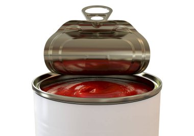 Bir teneke kutu kapağının yakın plan görüntüsü, içinde kırmızı olgun domatesleri ortaya çıkarmak için kolayca açılabilen bir sekme.