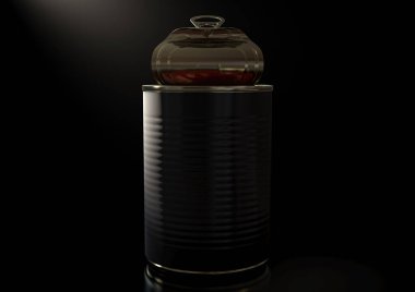 Bir teneke kutu kapağının yakın plan görüntüsü, içinde kırmızı olgun domatesleri ortaya çıkarmak için kolayca açılabilen bir sekme.