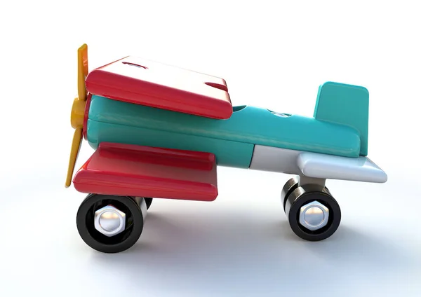 Ένα Κανονικό Πολύχρωμο Πλαστικό Παιχνίδι Αεροπλάνο Για Νήπια Ένα Απομονωμένο — Φωτογραφία Αρχείου