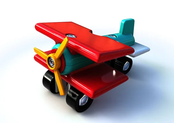 Regular Colorful Plastic Toy Aeroplane Toddlers Isolated White Studio Background — Stock Photo, Image