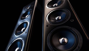 Karanlık bir arka plan üzerine modern bir surround ses hoparlörü düzenleme - 3D görüntüleme