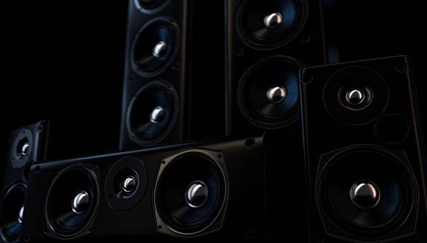 Een Modern Surround Sound Luidsprekerarrangement Een Donkere Achtergrond Van Studio — Stockfoto