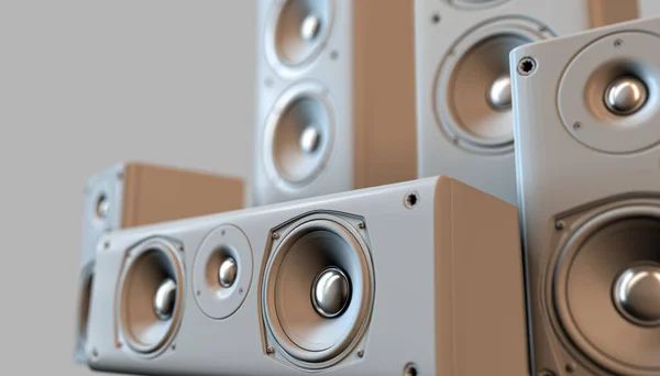 Een Modern Wit Surround Sound Luidsprekerarrangement Een Lichte Achtergrondverlichting Studio — Stockfoto
