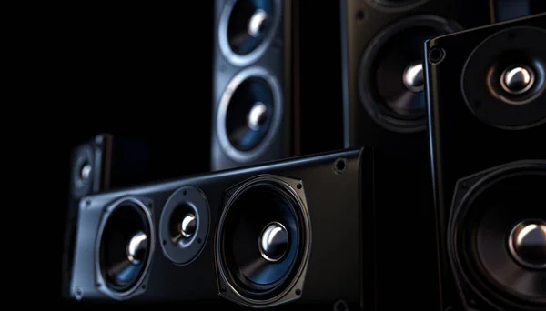 Een Modern Surround Sound Luidsprekerarrangement Een Donkere Achtergrond Van Studio — Stockfoto