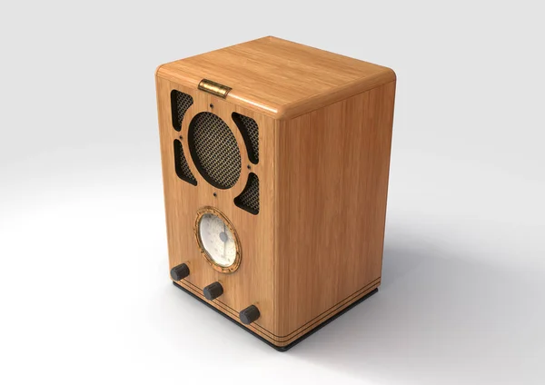 Vintage Radio 1930 Made Speaker Cloth Chrome Wood Isolated White — Stock Photo, Image