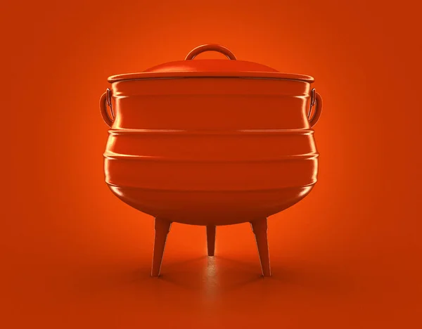 Een Oranje Gietijzeren Potjie Pot Deksel Een Oranje Achtergrond Render — Stockfoto