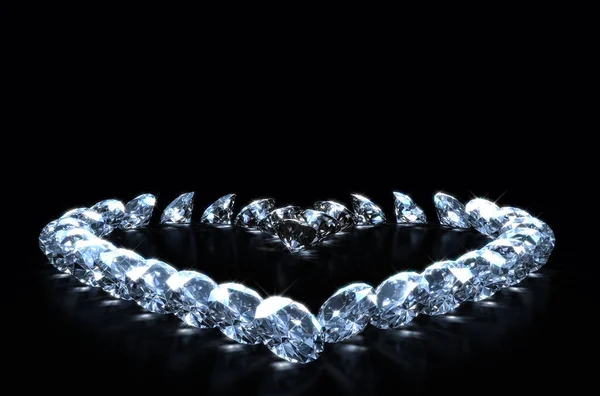 Una Vista Cerca Una Serie Diamantes Tallados Forma Corazón Sobre —  Fotos de Stock