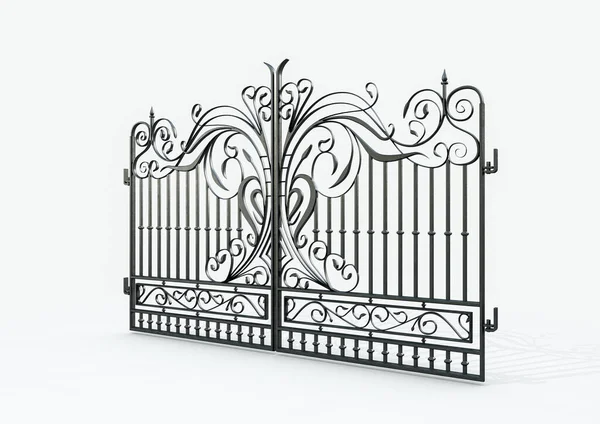 孤立した白い背景に華やかな装飾の鋳鉄製の私道の門のセット 3Dレンダリング — ストック写真