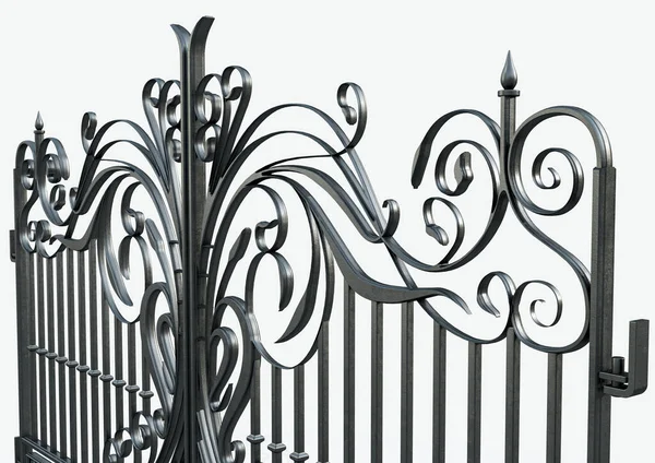 Conjunto Portões Decorativos Ornamentados Ferro Fundido Fundo Branco Isolado Renderização — Fotografia de Stock