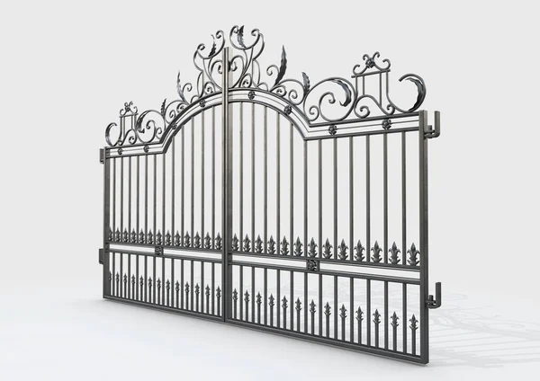 Set Ornate Decorative Cast Iron Driveway Gates Isolated White Background — Stock Photo, Image