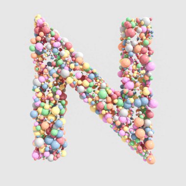 Bir konsept harf N yuvarlak pastel renkli şekerlerden oluşan bir koleksiyon içerir izole bir arkaplan - 3D rengarenk