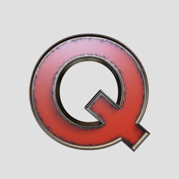 在一个孤立的背景下 用磨损的金属制成的老式侯爵标志Q字母 3D渲染 — 图库照片