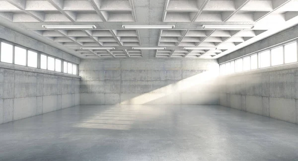 Interior Light Empty Industrial Room Made Mostly Concrete Row Small — Stock Photo, Image