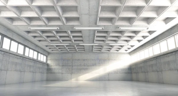 Das Innere Eines Hellen Leeren Industrieraums Der Größtenteils Aus Beton — Stockfoto