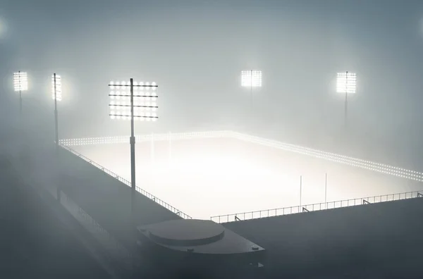 Регбийный Стадион Освещенный Прожекторами Ночи Покрытый Густой Туманной Атмосферой Рендеринг — стоковое фото