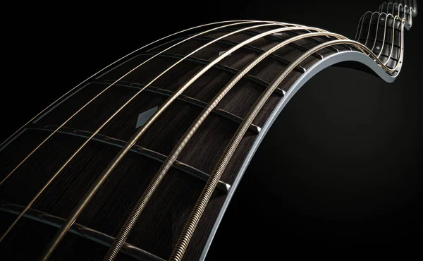 Surreal Concept Wavey Shaped Closeup Dark Wooden Guitar Neck Fretboard — Stock Photo, Image