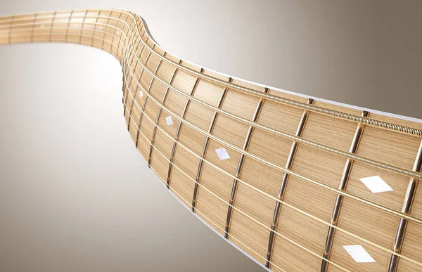 Surreal Concept Wavey Shaped Closeup Light Wooden Guitar Neck Fretboard — Stock Photo, Image