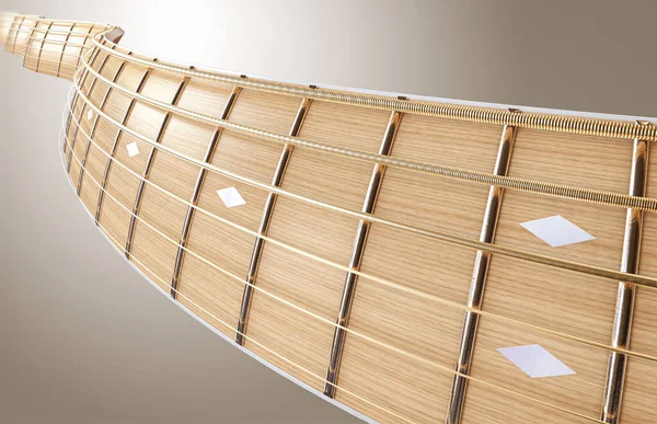 Surreal Concept Wavey Shaped Closeup Light Wooden Guitar Neck Fretboard — Stock Photo, Image
