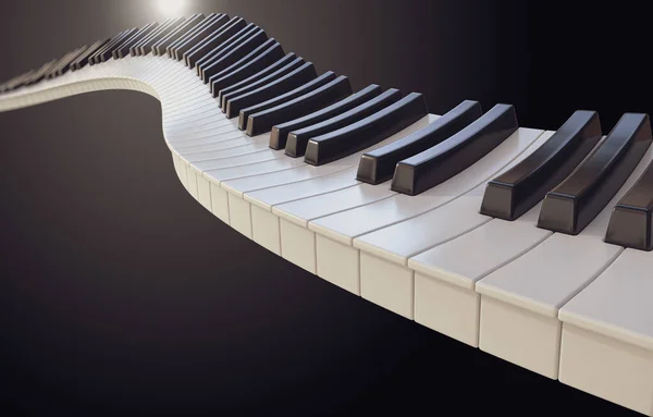 Conceito Uma Onda Teclas Piano Fundo Escuro Mal Humorado Renderização — Fotografia de Stock