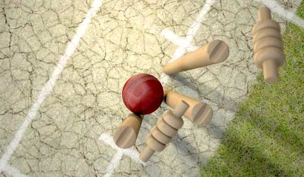 Palla di cricket colpire wickets — Foto Stock