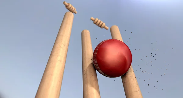 Pelota de Cricket golpeando Wickets — Foto de Stock