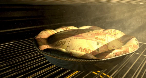 Rand peníze koláč pečení v troubě — Stock fotografie