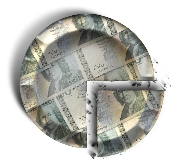 Slice Of Swedish Kronor Money Pie — Stock Photo, Image