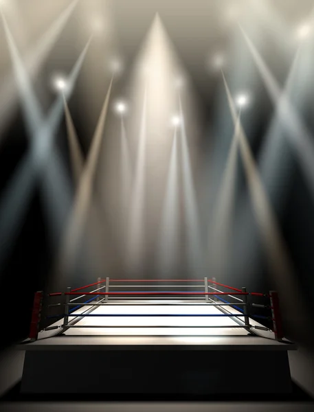 Anel de boxe iluminado escuro — Fotografia de Stock