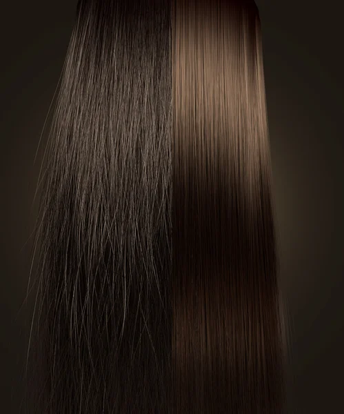 Kahverengi saçları kıvırcık ve düz karşılaştırma — Stok fotoğraf