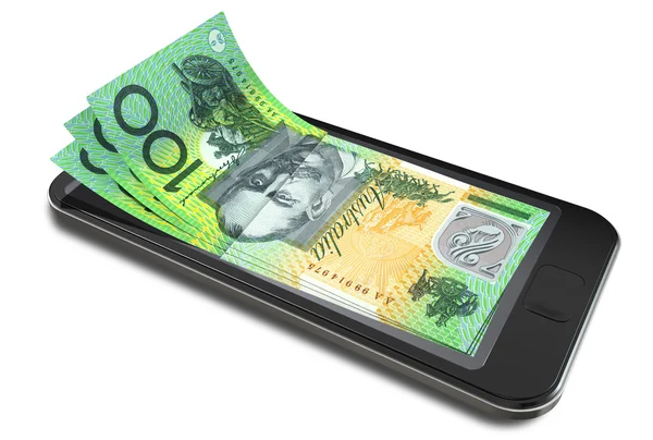 Платежи со смартфона с австралийскими долларами — стоковое фото