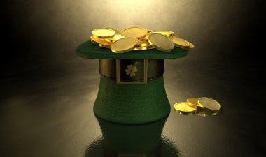Green Leprechaun Hat Filled With Gold Coins clipart