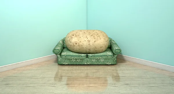 Couch Potato auf altem Sofa — Stockfoto
