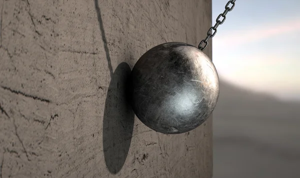 Wrecking ball slå väggen — Stockfoto