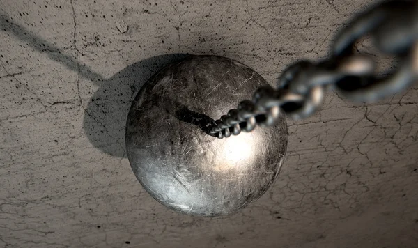 Wrecking ball slå väggen — Stockfoto