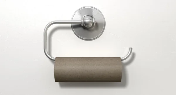 Pusty papier toaletowy na wieszaku chrom — Zdjęcie stockowe