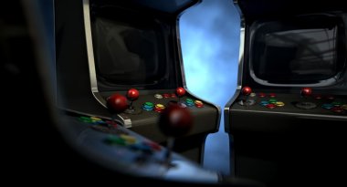 Arcade makine grup arkadaşlarının yanına