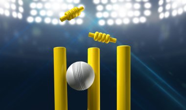 Cricket Wickets And Ball In A Stadium clipart