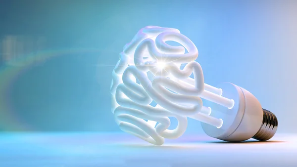 Brain Flourescent Light Bulb — Stock Photo, Image