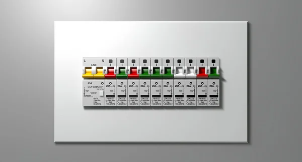 Електромонтаж автоматичного вимикача на панелі — стокове фото