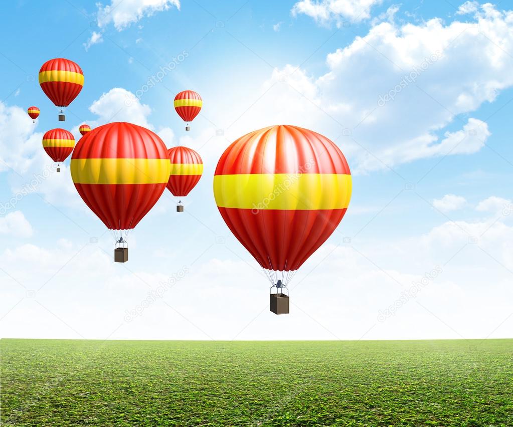 Hot Air Balloons On Green Grass