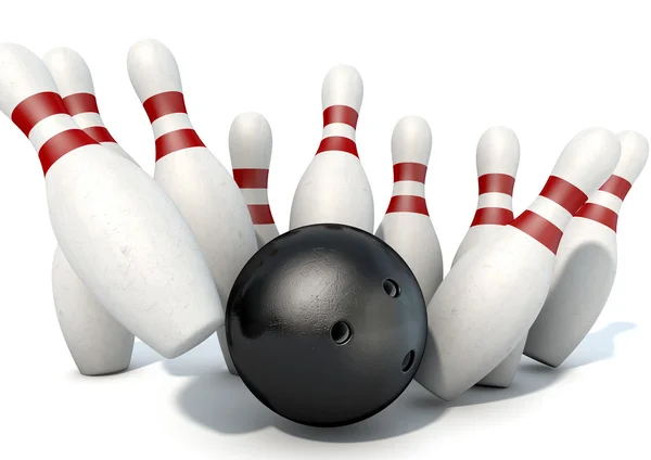 On Pin Bowling pimleri ve topu — Stok fotoğraf