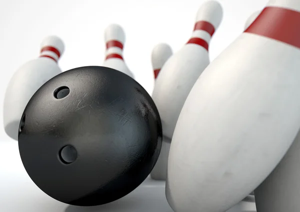 Deset Pin Bowling kolíky a míček — Stock fotografie