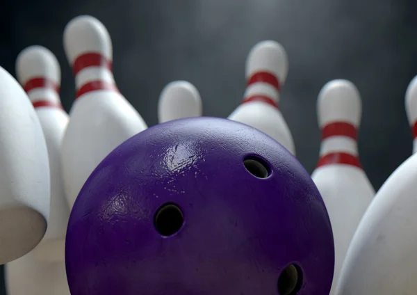 Tien Pin Bowling pinnen en bal — Stockfoto