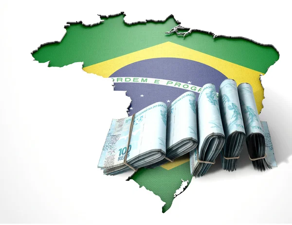 Brasilianische Landkarte und gefaltete Scheine — Stockfoto