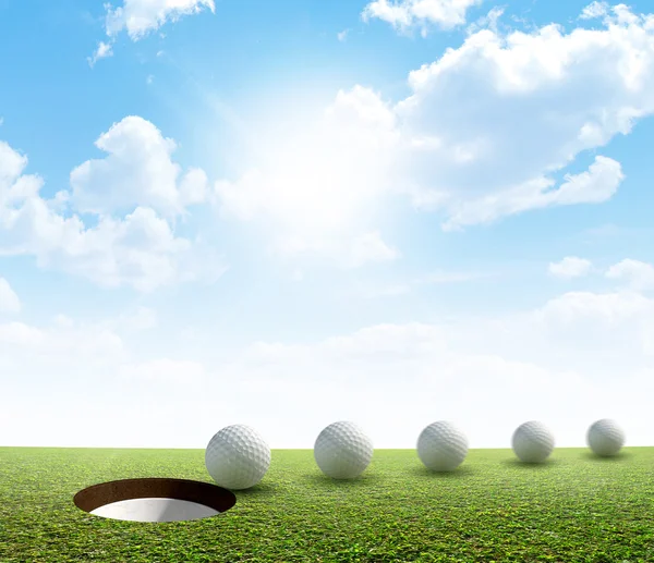 Golf Hole And Ball Putt Path — Stock Photo, Image