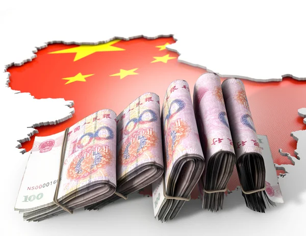 Verzonken land kaart en Cash China — Stockfoto